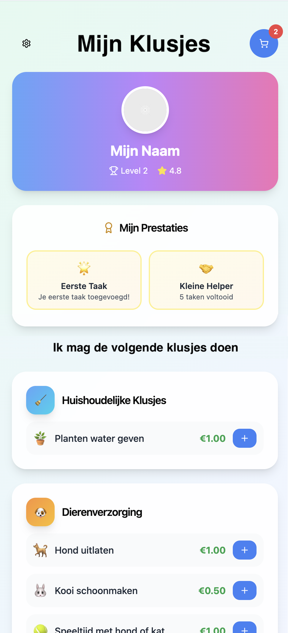 BuurtKids app interface toont kinderen die geld verdienen met buurtklussen